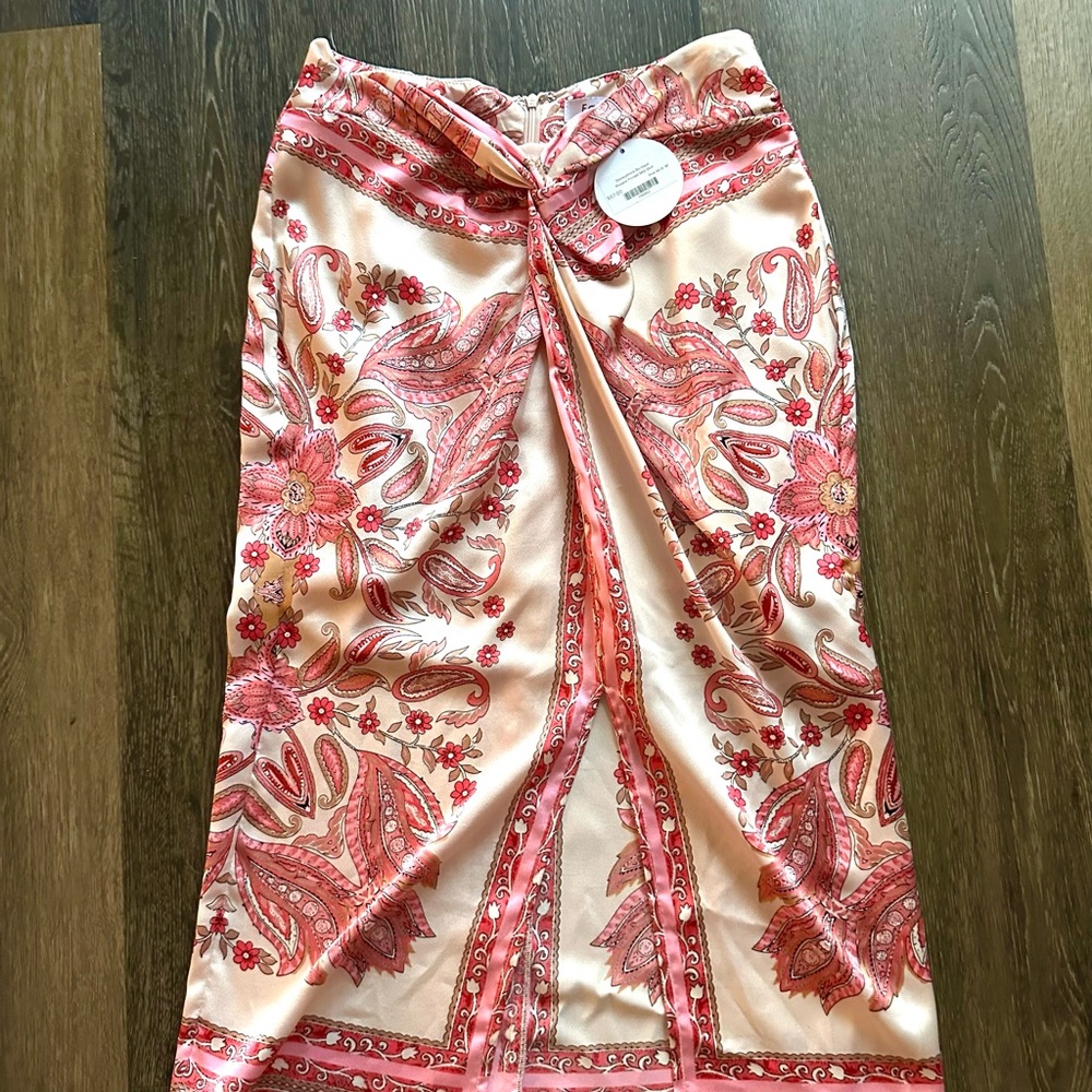 White Fox Boutique Pink Paisley Midi Skirt
